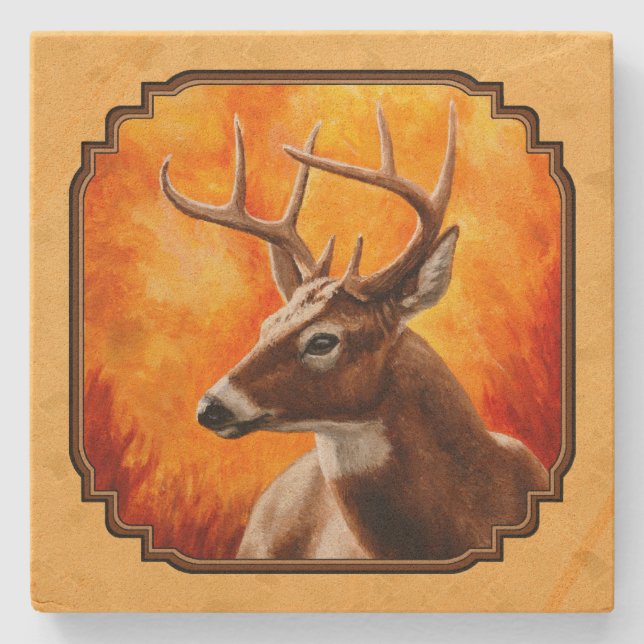 Posavasos De Piedra Oro de otoño de Whitetail Deer (Anverso)