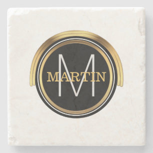 Posavasos De Piedra Oro inicial del negro del art déco del apellido