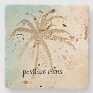 Posavasos De Piedra Oro Palm Tree Confetti Aqua Crema Rosa Tye
