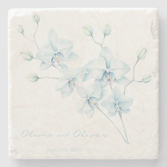 Posavasos De Piedra Orquídea azul suave (Anverso)