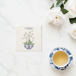Posavasos De Piedra Orquídea Blanca en Tazón de Chinoiserie 