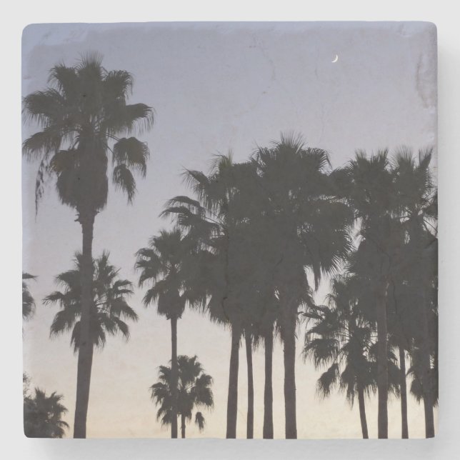 Posavasos De Piedra Oscuro con la escena tropical de palmeras (Anverso)