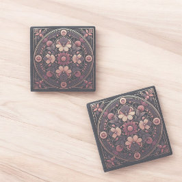Posavasos De Piedra Oscuro Romance Borgoña Art Deco Verano Floral