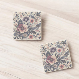 Posavasos De Piedra Oscuro Romance Borgoña Art Deco Verano Floral