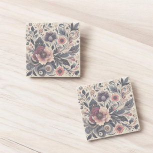 Posavasos De Piedra Oscuro Romance Borgoña Art Deco Verano Floral