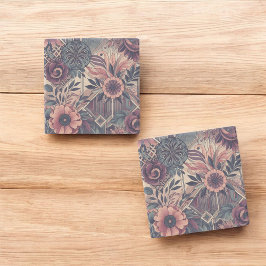 Posavasos De Piedra Oscuro Romance Borgoña Art Deco Verano Floral