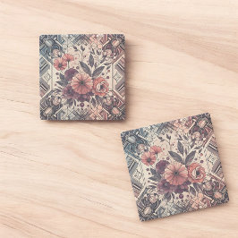 Posavasos De Piedra Oscuro Romance Borgoña Art Deco Verano Floral