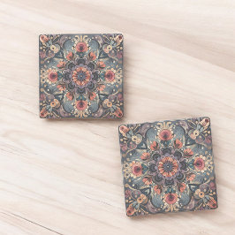 Posavasos De Piedra Oscuro Romance Borgoña Art Deco Verano Floral