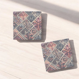Posavasos De Piedra Oscuro Romance Borgoña Art Deco Verano Floral