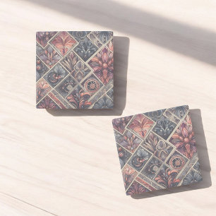Posavasos De Piedra Oscuro Romance Borgoña Art Deco Verano Floral