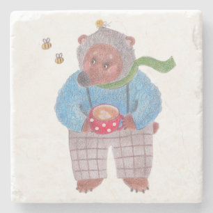 Posavasos De Piedra Oso, abejas y capuchino