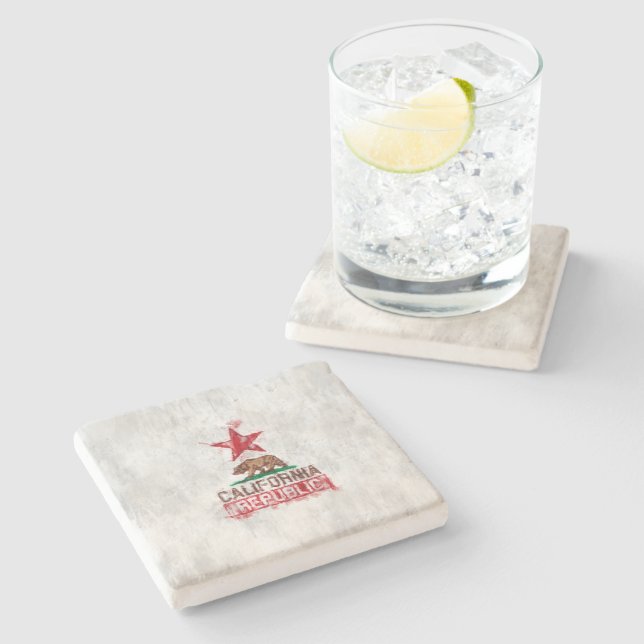 Posavasos De Piedra Oso de bandera de la República de California en de (Lateral)