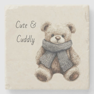 Posavasos De Piedra Oso de peluche azul lindo y adorable