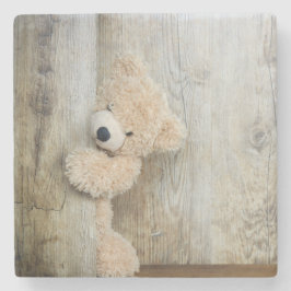 Posavasos De Piedra Oso de peluche lindo pared de madera rústica