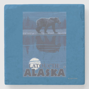 Posavasos De Piedra Oso en claro de luna - Latouche, Alaska