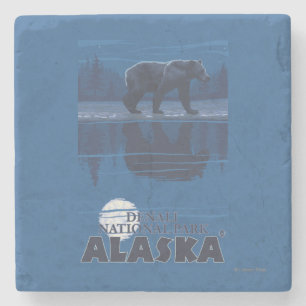 Posavasos De Piedra Oso en claro de luna - parque nacional de Denali,
