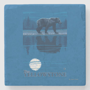 Posavasos De Piedra Oso en claro de luna - Yellowstone del oeste,