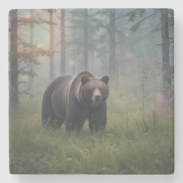 Posavasos De Piedra Oso en el bosque mágico
