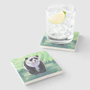 Posavasos De Piedra Oso lindo de panda en verde