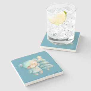 Posavasos De Piedra Oso lindo y vacaciones de árbol de Navidad
