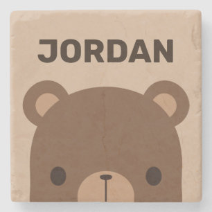 Posavasos De Piedra Oso marrón lindo con nombre personalizado