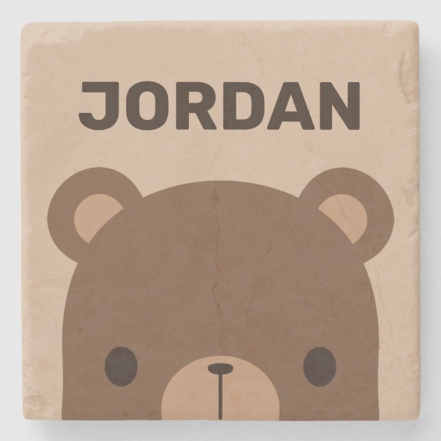 Posavasos De Piedra Oso marrón lindo con nombre personalizado (Anverso)