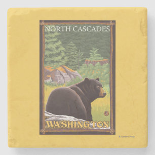 Posavasos De Piedra Oso negro en el bosque - cascadas del norte,