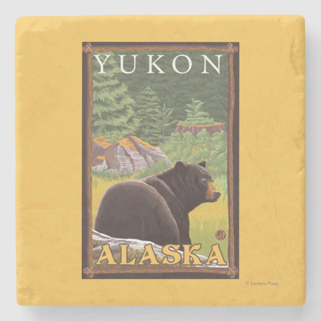 Posavasos De Piedra Oso negro en el bosque - el Yukón, Alaska (Anverso)