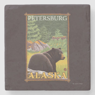 Posavasos De Piedra Oso negro en el bosque - Petersburgo, Alaska