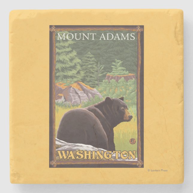 Posavasos De Piedra Oso negro en el bosque - soporte Adams, Washington (Anverso)