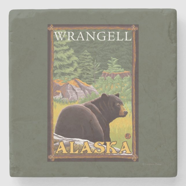 Posavasos De Piedra Oso negro en el bosque - Wrangell, Alaska (Anverso)