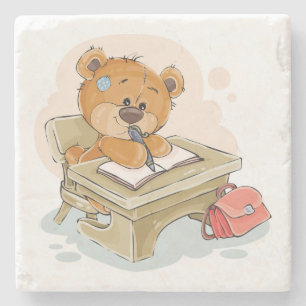 Posavasos De Piedra Oso Personalizado lindo escribiendo un libro