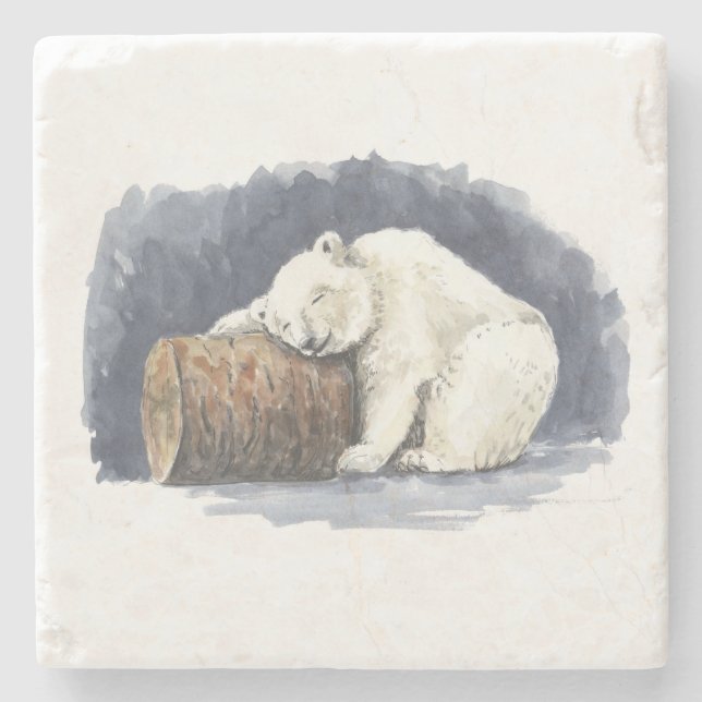 Posavasos De Piedra Oso polar durmiente, arte acuarela (Anverso)