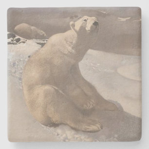 Posavasos De Piedra Oso polar invierno nieve ilustración vintage gris