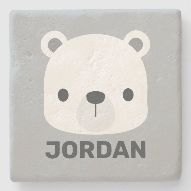 Posavasos De Piedra Oso polar pequeño y corto con nombre personalizado (Anverso)