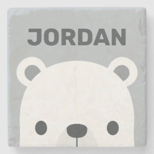 Posavasos De Piedra Oso polar pequeño y corto con nombre personalizado