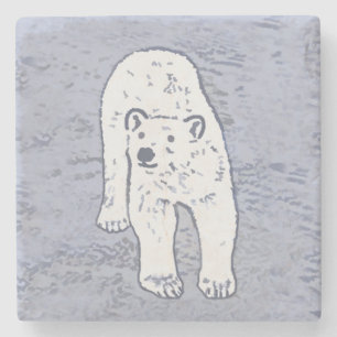 Posavasos De Piedra Oso polar sobre pintura de hielo - Arte de vida sa