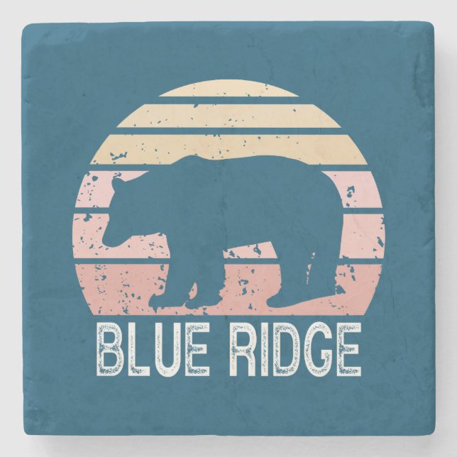 Posavasos De Piedra Oso Retro De Ridge Azul (Anverso)