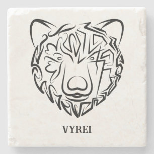 Posavasos De Piedra Oso tribal blanco y negro