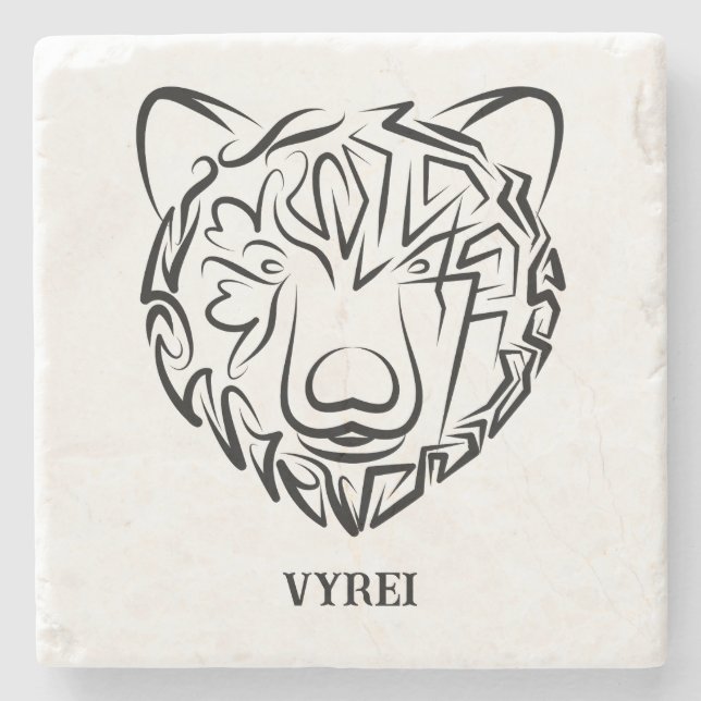 Posavasos De Piedra Oso tribal blanco y negro (Anverso)