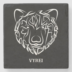 Posavasos De Piedra Oso tribal blanco y negro