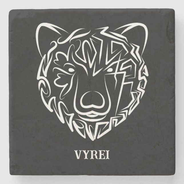 Posavasos De Piedra Oso tribal blanco y negro (Anverso)