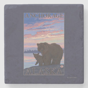Posavasos De Piedra Oso y cachorro - Anchorage, Alaska