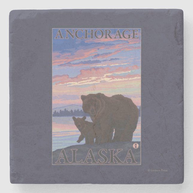 Posavasos De Piedra Oso y cachorro - Anchorage, Alaska (Anverso)
