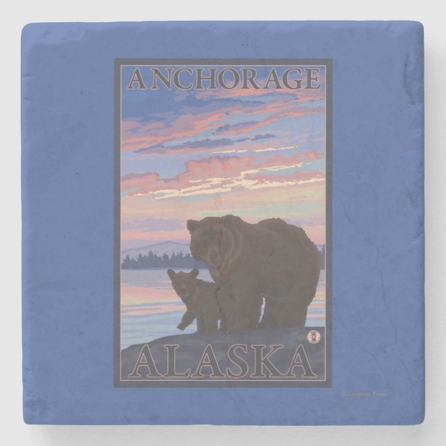 Posavasos De Piedra Oso y cachorro - Anchorage, Alaska (Anverso)