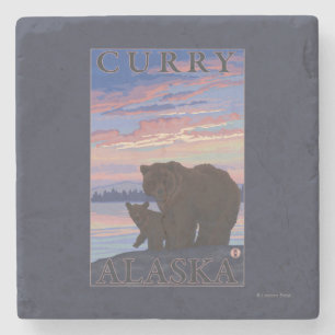 Posavasos De Piedra Oso y Cub - curry, Alaska