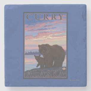 Posavasos De Piedra Oso y Cub - curry, Alaska