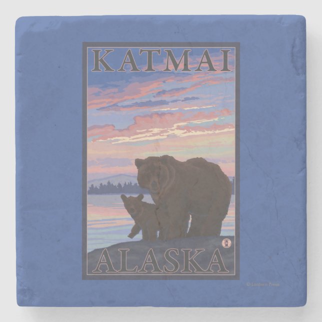 Posavasos De Piedra Oso y Cub - Katmai, Alaska (Anverso)
