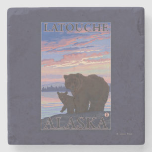 Posavasos De Piedra Oso y Cub - Latouche, Alaska