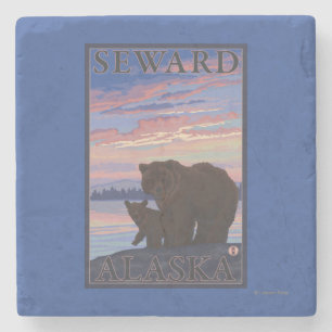 Posavasos De Piedra Oso y Cub - Seward, Alaska